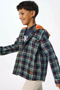 Springfield Kids Camisa com padrão de xadrez e capuz para menino verde Online