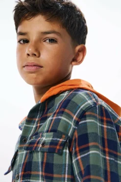 Springfield Kids Camisa com padrão de xadrez e capuz para menino verde Online