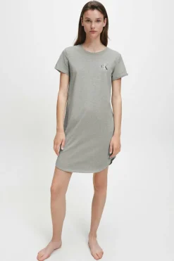 Calvin Klein Camisa de dormir de algodão com logótipo da cinzento Sale