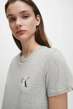 Calvin Klein Camisa de dormir de algodão com logótipo da cinzento Sale