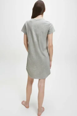 Calvin Klein Camisa de dormir de algodão com logótipo da cinzento Sale