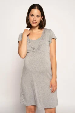 Ohma! Camisa de dormir de amamentação manga curta às bolas cinzento New