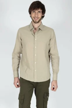 Brave Soul Camisa de linho de manga comprida castanho Outlet
