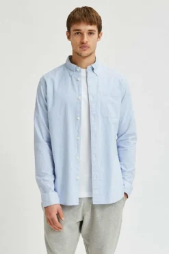 Selected Camisa de manga comprida com bolso 100% algodão Fashion