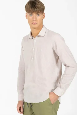 elPulpo Camisa guayabera de quadro bolsos linho e algodão Castanho Online