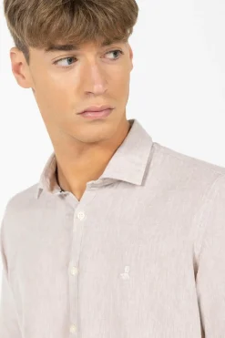 elPulpo Camisa guayabera de quadro bolsos linho e algodão Castanho Online