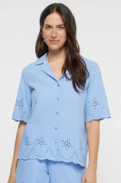 Pieces Camisa mulher 100% Algodão. Manga curta. azul Sale