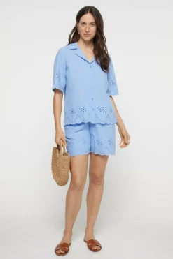 Pieces Camisa mulher 100% Algodão. Manga curta. azul Sale