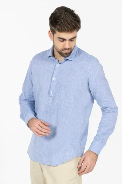 elPulpo Camisa popover linho e algodão Azul Discount