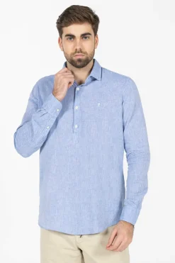 elPulpo Camisa popover linho e algodão Azul Discount