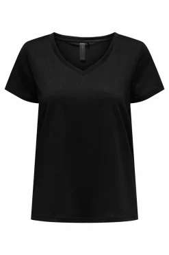 Only Play Camiseta de manga manga curta com gola em V e tecido com efeito água preto Hot