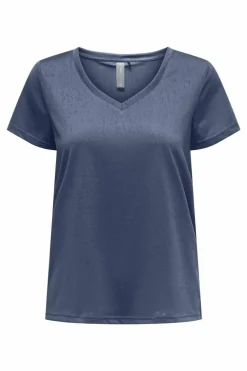 Only Play Camiseta de manga manga curta com gola em V e tecido com efeito água azul Sale