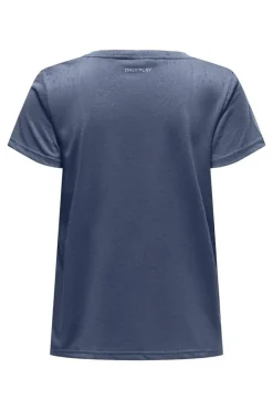 Only Play Camiseta de manga manga curta com gola em V e tecido com efeito água azul Sale