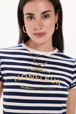 Milano Camiseta riscas de manga curta e soft touch com estampado Estampado azul Clearance