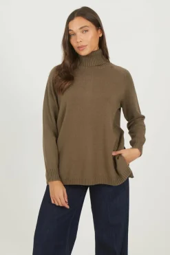 Brave Soul Camisola com botões nas costas Caqui escuro Clearance