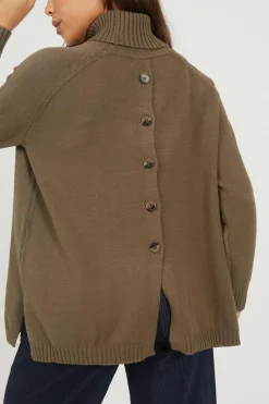 Brave Soul Camisola com botões nas costas Caqui escuro Clearance