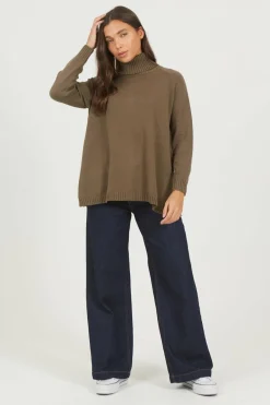 Brave Soul Camisola com botões nas costas Caqui escuro Clearance