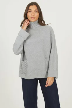 Brave Soul Camisola de malha com dois bolsos cinzento New