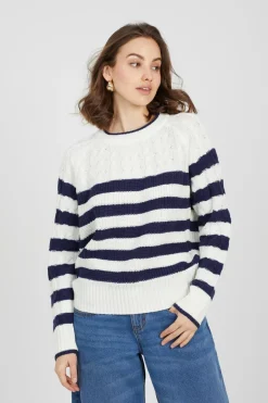 Brave Soul Camisola de malha às riscas branco New