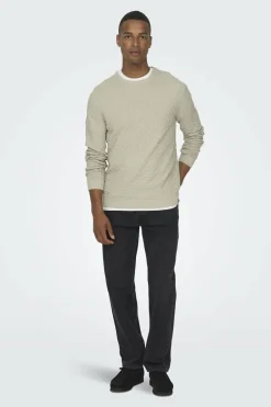 Only & Sons Camisola gola redonda textura cinzento Discount