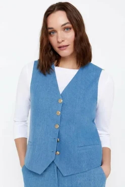 Cortefiel Colete tecido denim Azul Outlet
