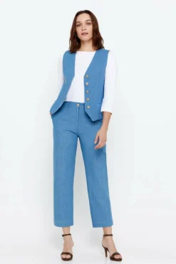 Cortefiel Colete tecido denim Azul Outlet