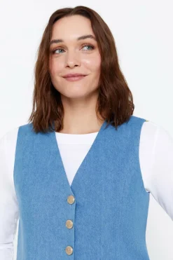 Cortefiel Colete tecido denim Azul Outlet