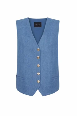 Cortefiel Colete tecido denim Azul Outlet
