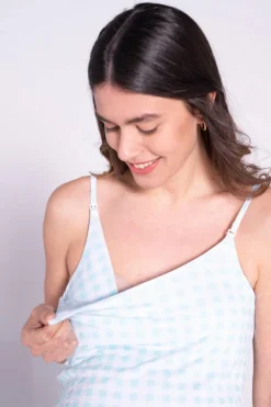 Ohma! Conjunto de pijama sem mangas com padrão vichy estampado Best