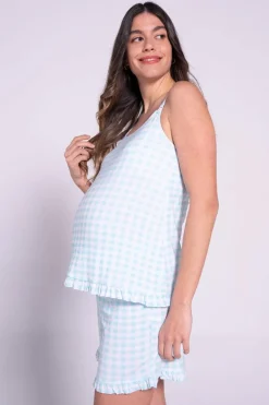 Ohma! Conjunto de pijama sem mangas com padrão vichy estampado Best