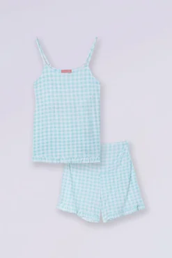 Ohma! Conjunto de pijama sem mangas com padrão vichy estampado Best