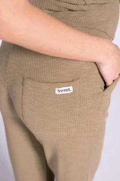 Ohma! Conjunto de roupas caneladas de andar por casa bege Online