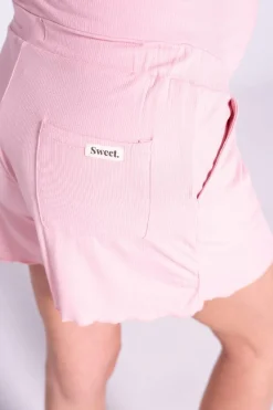 Ohma! Conjunto de roupas caneladas para andar por casa rosa Outlet