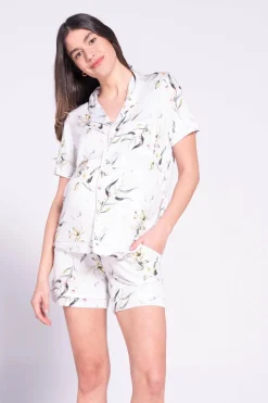 Ohma! Conjunto pijama camisa estampado branco Clearance