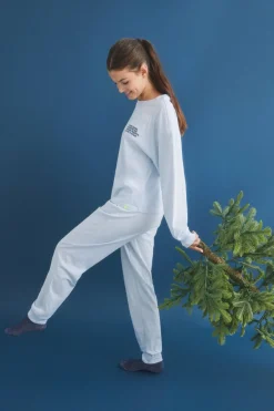 HI&BYE Conjunto sweatshirt e calça de algodão azul Online