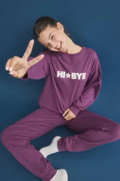 HI&BYE Conjunto sweatshirt e calça lilás de algodão rosa Discount