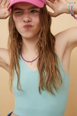 HI&BYE Crop top decote V sem costuras azul-escuro Sale