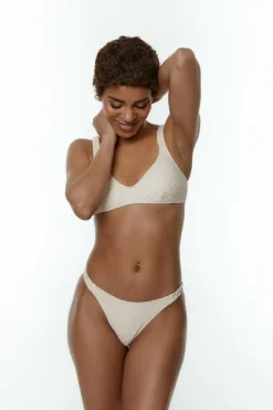 Black Limba Cueca biquíni brasileira com franzidos laterais Fanny Cream bege Fashion
