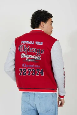 Brave Soul Jaqueta de beisebol com bordado vermelho Fashion