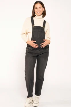 Ohma! Jardineiras pré-mamã mom fit preto Clearance