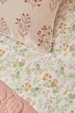 Textura Lençol algodão flores bege New