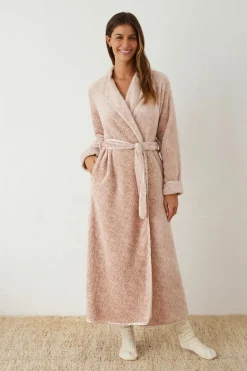 Promise Long silk animal print robe with belt rosa Fashion