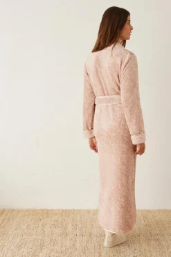 Promise Long silk animal print robe with belt rosa Fashion
