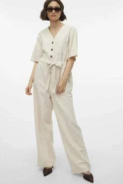 Vero Moda Macacão comprido de linho Castanho Fashion