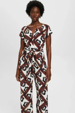 Esprit Macacão estampado wide leg viscose regular fit Multicolorido Discount