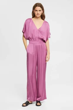 Esprit Macacão wide leg acetinado viscose Roxo Clearance