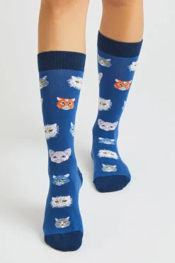 Besocks Meias altas de algodão orgânico cor azul Discount