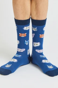 Besocks Meias altas de algodão orgânico cor azul Discount