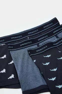 Springfield Pack 3 boxers animais marítimos azul Best