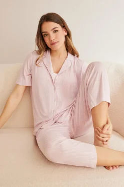 Women'secret Pijama camiseiro riscas Ecovero™ rosa Clearance